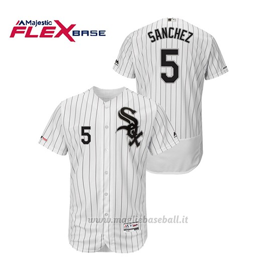 Maglia Baseball Uomo Chicago White Sox Yolmer Sanchez 150th Aniversario Patch Flex Base Bianco Nero